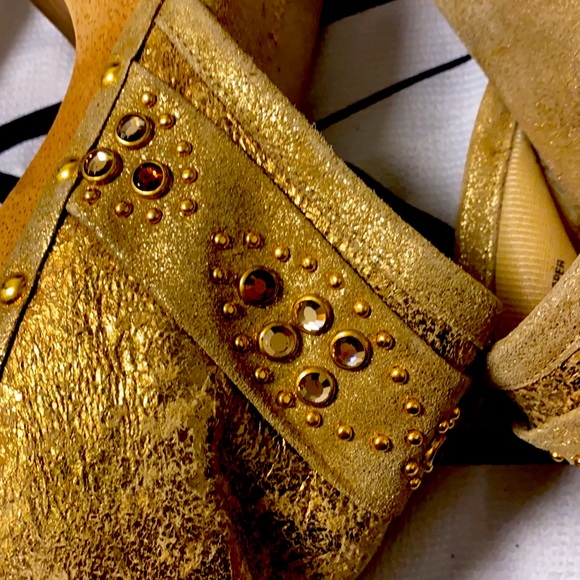 Bridget Shuster Gorgeous Crystal Metallic Leather Slides Rare - Picture 3 of 9